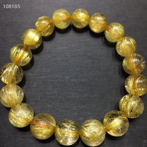 Top Natural Gold Rutilated Quartz Crystal Woman Mnen 11mm Gemstone Best Round Beads Bracelet Jewelry Brazil Rare AAAAA
