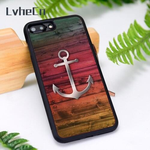 LvheCn Silicone Rubber Phone Case Cover for iPhone 6 6S 7 8 Plus X XS XR 11 12 Mini Pro Max Colorful pattern with anchor