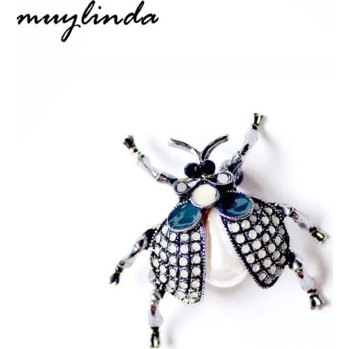 Fashion Beetle Pearls Brooches Pin Insect Bug Collective Brooch Broach Women Men Pin Jewelry Scarf Clip