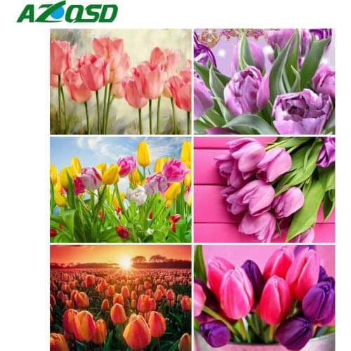 AZQSD Diamond Art Painting Tulip Cross Stitch Rhinestones Full Drill Diamond Embroidery Flower Mosaic Handmade Home Decor