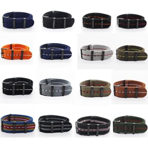Nato Nylon Strap Watch Elastic Belt For French Troops Parachute Bag Watchband Black Buckle 20mm 22mm Military Wristwatch band