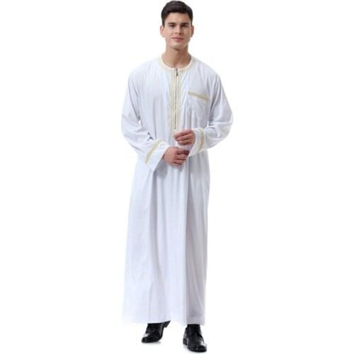 2021 New Mens islamic clothing Embroidery Muslim abaya moroccan saudis arab Caftan dubai Thobe turkish robes for male
