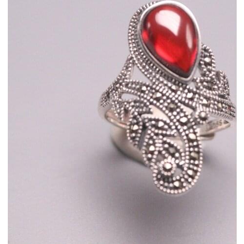 New Pure 925 Sterling Silver Ring The widest 26mm Garnet Ring