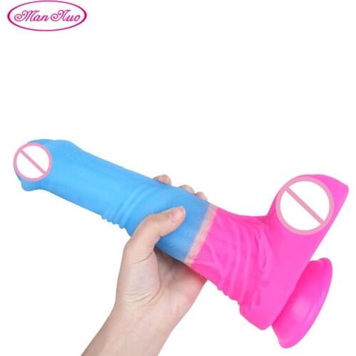 ManNuo Colorful Huge Horse Cock Liquid Silicone Soft Animal Dildo Sex Toy for Women Strapon with Suction Cup Big Dick Adult Toys