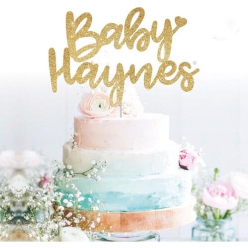 Personalised Baby Haynes cake topper, Baby shower, Gold glitter cake topper custom, Gender reveal baby party Party Decorations