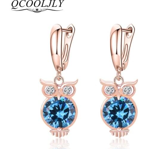 QCOOLJLY New Cartoon Animals Owl Dangle Earrings For Women Romantic Birds Female Bridal Drop Earrings Trendy Wedding Gifts Bijou