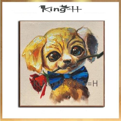 Handmade art animal modern new and high quality decorative oil painting is carrying the rose of the dogs home study hall in pain