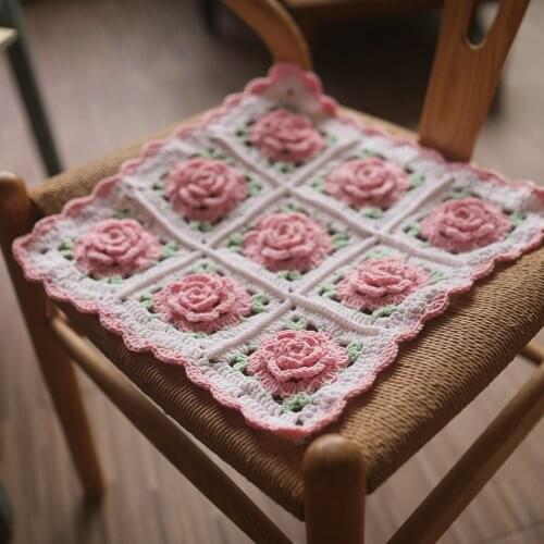 Handmade Crocheted Fairy Sofa Pink Seat Pad Chair Cushion Rose Blanket Sofa Mat Table Cloth DIY Cup mats 40*40CM