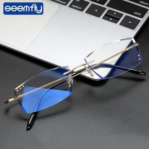 Seemfly Women And Men Anti-blue Light Frame Framless Classic Retro Metal Glasses Frame Flat Mirror For Myopia Eyewear oculos