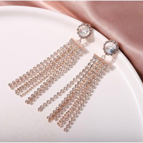 Crystal Fringe Sweep Earrings Women Wedding Jewelry Drop Earring Sparkles with Rhinestone Fringe