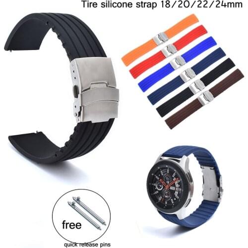Sport Silicone Strap 18mm 20mm 22mm 24mm Band Folding Metal Buckle Waterproof Rubber Replace Watch Bracelet Watchbands