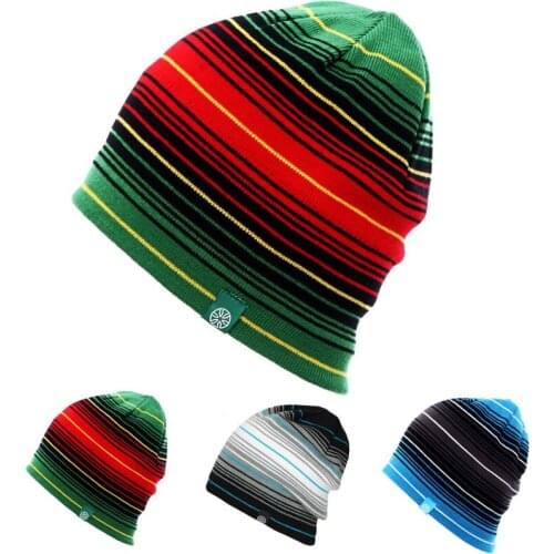 Unisex Men Women Skiing Hats Warm Winter Knitting Skating Skull Cap Hat Beanies Turtleneck Caps Striped Ski Cap Snowboard