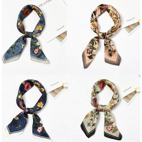 Yishine Wholesale 20pc Mix Colors Multifunction Florals Printed Womens Satin Square Wraps Scarves Shawl Polyester Silk Scarf