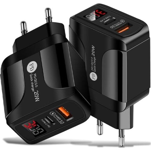 ILEPO Phone Charger PD20W LCD Display Quick Charge For iPhone12 11 USB PD Charger For Xiaomi Huawei Samsung Mobile Phone Charger