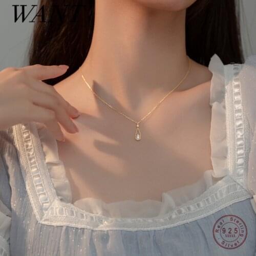 WANTME 925 Sterling Silver Hollow Water Drop Luxury Zircon Pendant Chain Necklace for Women Fashion Korean Simple Jewelry Gift