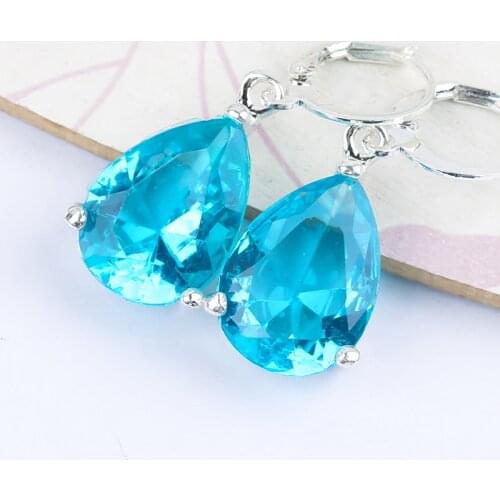 Fashion Water Drop Blue Cubic Zirconia Zircon Earring For Women Engagement Wedding Party Jewelry Long Dangle Earrings Z3E428