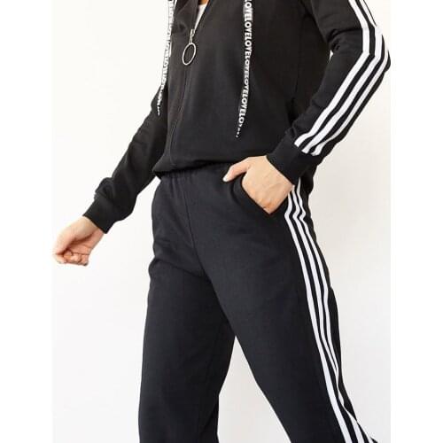 Womens Black Three Stripe Tracksuit Set