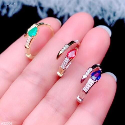925 sterling silver natural ruby sapphire emerald girl ring fashion new support re-check 3 colors can choose excellent colors