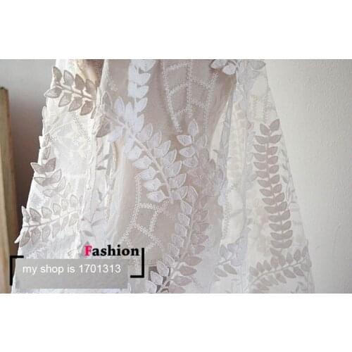 135cm*1yard French Lace Fabric for wedding dress African white lace embroidered applique DIY party dresses fabrics