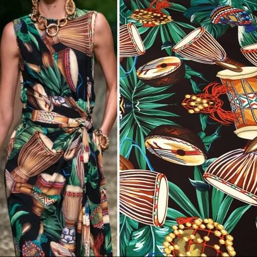 145cm*100cm designer printed fabric summer dress digital printing ethnic drum instrument handmade DIY fabric polyester sewing