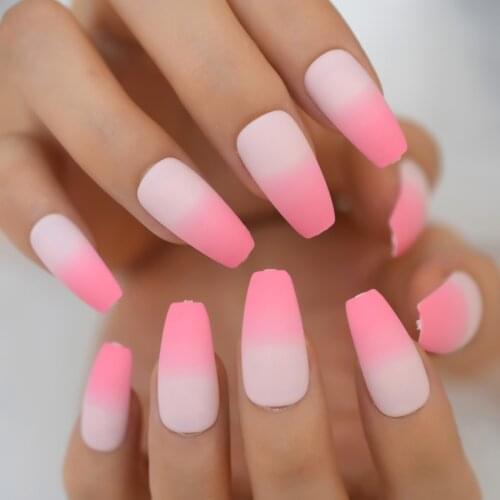 24pcs Peach Pink Ombre Fake Nails Press On Matte Long Coffin Artificial Nail Tips Acrylic Square Flat Nail Art By Echiq