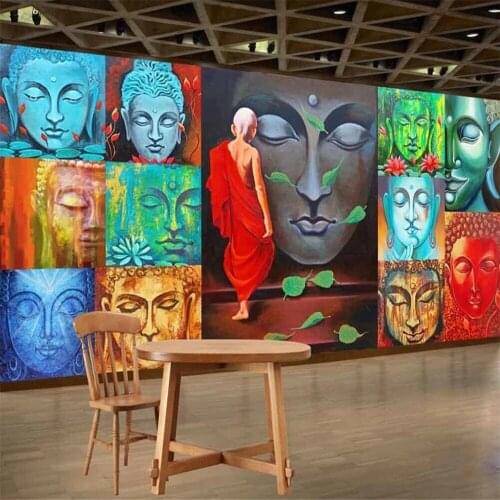 Milofi custom 3D wallpaper mural hand painted Buddha head Buddha head Buddha background wall decoration painting wallpaper
