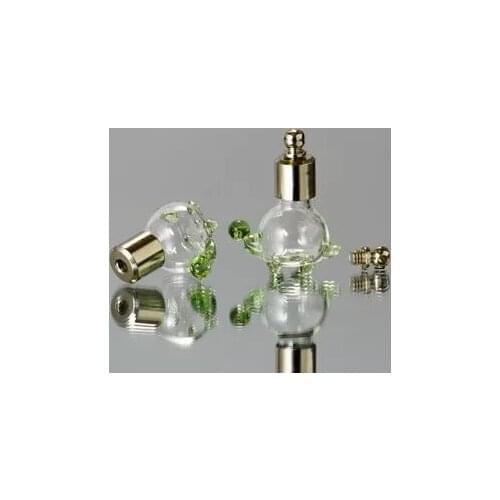 5pcs cute tortoise screw cap glass vial pendant Miniature Wishing Bottle jars diy clear oil charm necklace pendant name on rice