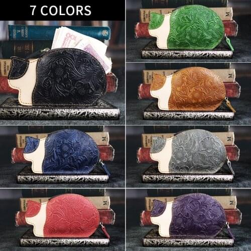 7 Pcs Colorful Genuine Leather Coin Purse Vintage Cowhide Credit Card Holder Bag Small Mini Womens Wallet Change Zipper Pouch