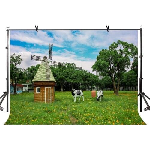 7x5ft Pastoral Farm Backdrop Cozy Pastoral Farm Windmill Cow Photography Background and Studio Photography Backdrop Props