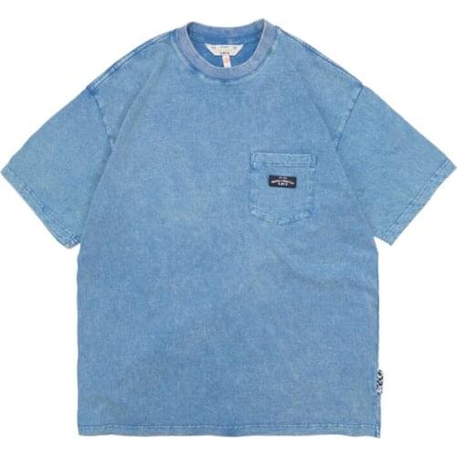 Male Retro Old Couple Small Neckline Short-sleeved T-shirt Men Washed Batik Loose Trend Round Neck Short-sleeved T-shirt EU Size