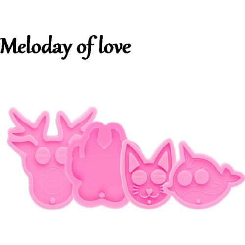Glossy Cat,Deer, Whale, Rabbit, Paw & Skull Defense Keychain Mold Silicone Resin Mould DIY Handmade for Epoxy Making DY0609