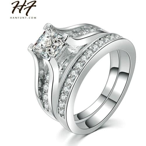 Classic Wedding Ring sets for Women Silver Color Engagement Ring CZ Crystal Jewelry Luxury Fashion Accessories R570 Xmas Gift