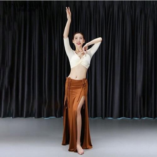 Women Sexy Belly Dance Costume Practice Set Top Double Split Skirt Modal Indian Oriental Dance Training Performance Dancewear