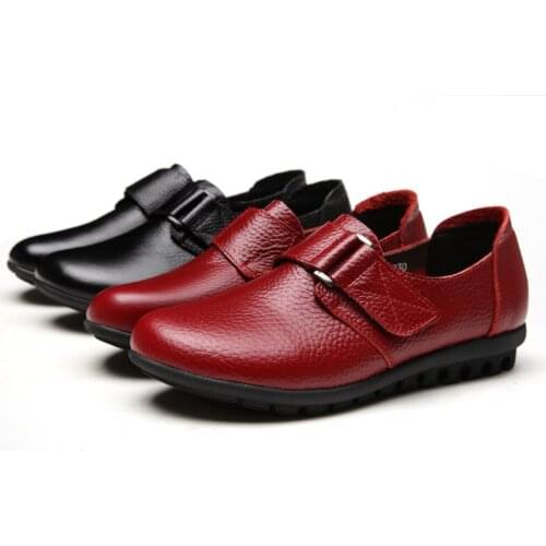 Leather Buckle Pumps Womens Casual Leather Shoes Spring and Autumn New Mom Shoes Cowhide Womens Shoes
