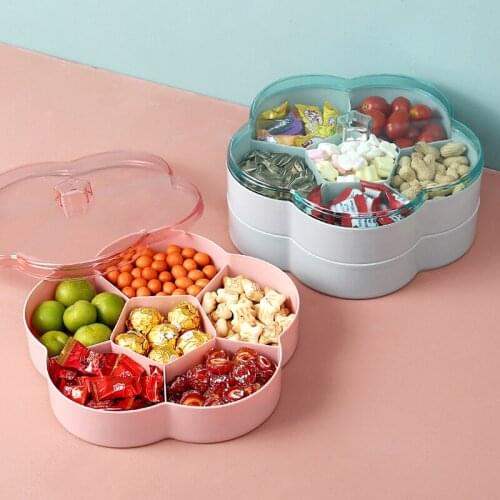 Creative Double-layer Petal Candy Box Plastic With lid Nuts Case Snack Storage Box Container Home Fruit Plate Desktop Organizer