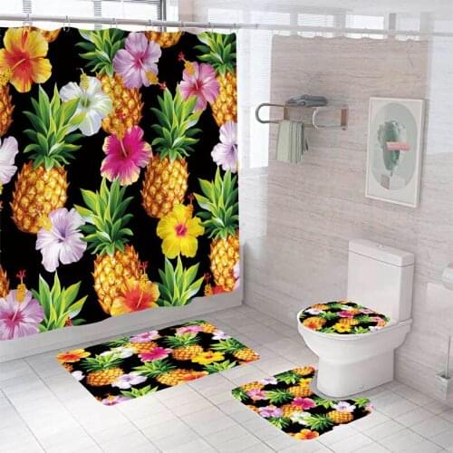 Home Decor Bathing Waterproof Shower Curtain Set with 12 Hooks Toilet Covers Bath Mats Bathroom Non-slip Rug Carpet Polyester