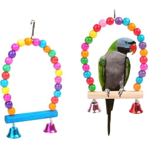 Natural Wooden Parrots Swing Toy Birds Colorful Beads Bird Supplies Bells Toys Perch Hanging Swings Cage for Pets