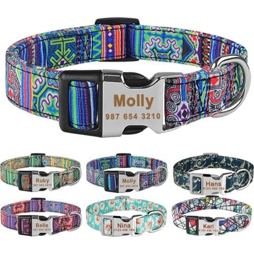 Adjustable Custom Nylon Collar Free Engraved Name Dogs Collars Puppy Medium Large Dogs Personalized Dog Collar Pet Collars