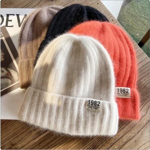 2021 NEW Winter Hat Real Rabbit Fur Winter Hats For Women Fashion Warm Beanie Hats with1982 Women Solid Adult Cover Head Cap