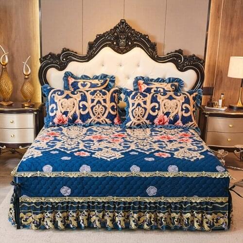 New Soft Crystal velvet Quilting 3pcs bed cover Bed Skirt Bedspread Bed Sheet Bed Cover Pillowcase Bedding Set