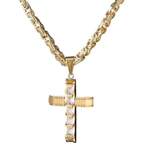 New Arrive Stainless Steel Jesus Vintage Cross Crystal Pendant Rock Mens Womens Necklace Jewelry Handmade 18-40''Fashion Gift