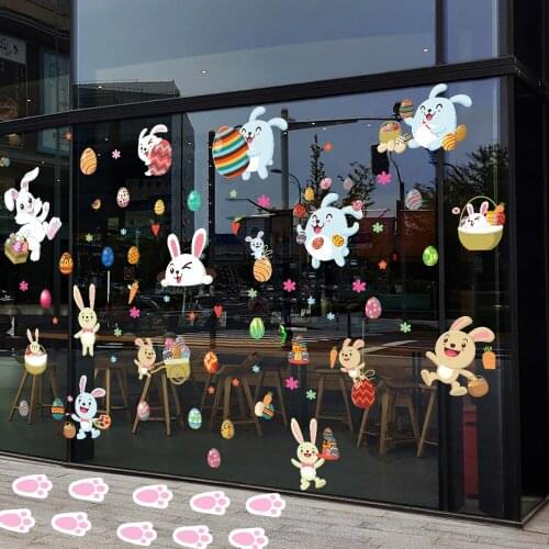 Easter Holiday Rabbit Footprint Removable Self Adhesive Wall Window Stickers