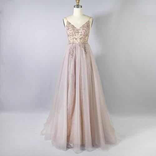Sexy Light Pink Prom Dresses 2020 Sweetheart V-Neck Crystal Straps Tulle A-Line Long Evening Gown платье vestidos LE4039