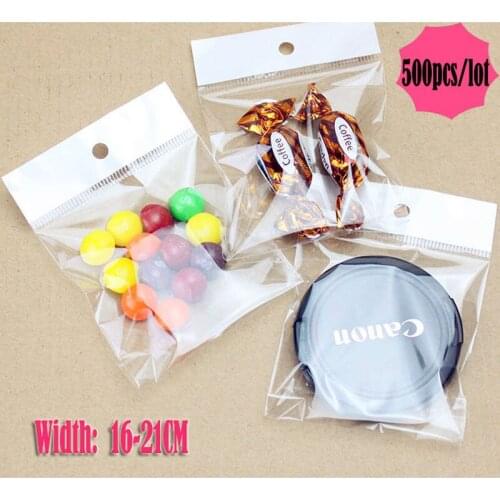 Clear Self Adhesive Seal Plastic Storage Bag Width 16-21cm OPP Poly Pack Bag Retail Packaging Package Bag Hang Hole 500cs/lot