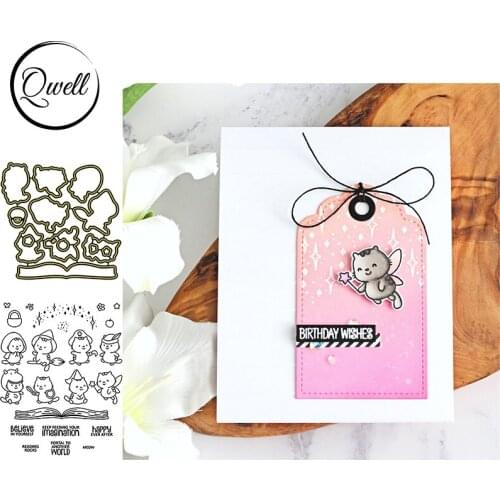 QWELL Magical Kitty Metal Cutting Dies Match Clear Silicone Stamps Words DIY Scrapbooking Craft Paper Card Making Template 2020