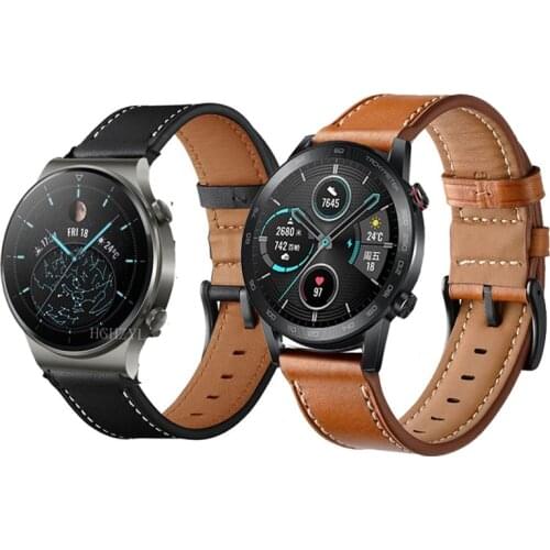 Genuine Leather Watch Band Strap for Honor Magic 2 46mm GS Pro Replacement band for Huawei Watch GT 2 46mm/G 2 Pro Wrist strap