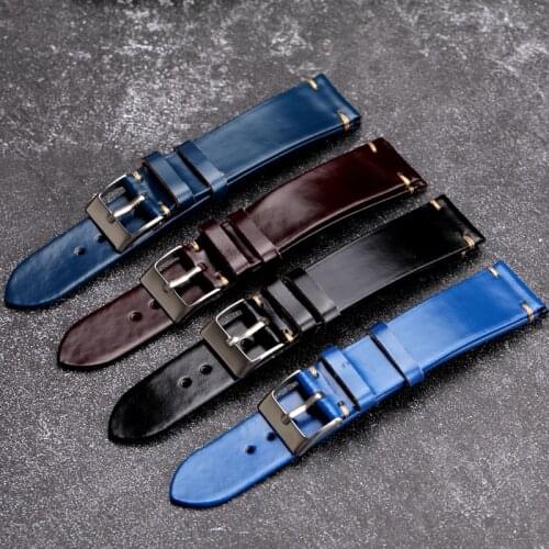 Hand-Made Horse Hip Leather Watchband 18 19 20 21 22MM Ultra-Thin Leather Strap, Suitable For Vintage Watch Bracelets