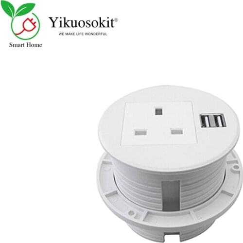 Round Mini UK Plug Power Socket With Cover 5V 2.1A 2 USB Charging Port Desktop Grommet Tabletop Outlet CE Rohs Certification