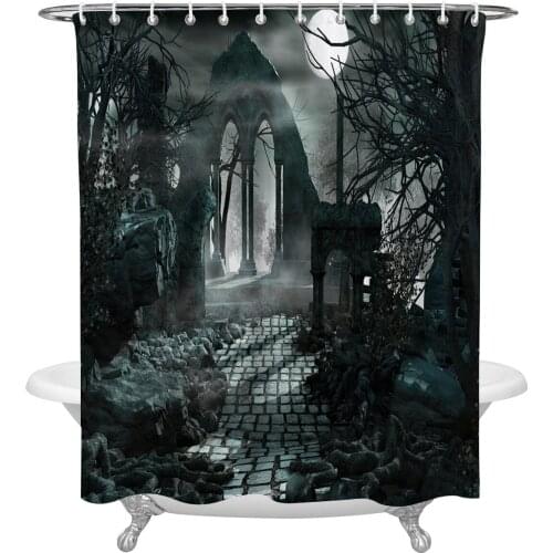 Ruin Trees Moon Eerie Horror Night Shower Curtain Waterproof Polyester Fabric Shower Curtains Home Decoration Curtain with Hook