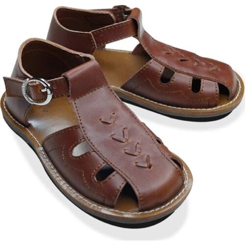 Full grain leather Childrens sandals wax & oil Genuine Leather Breathable Baby Girls shoes Boys Salt water sandals